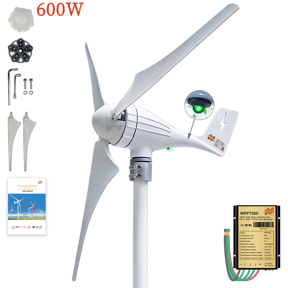Wind Turbine Charge Controller Mppt 12V 24V - 3 5Blades 600W 12V 24V Wind