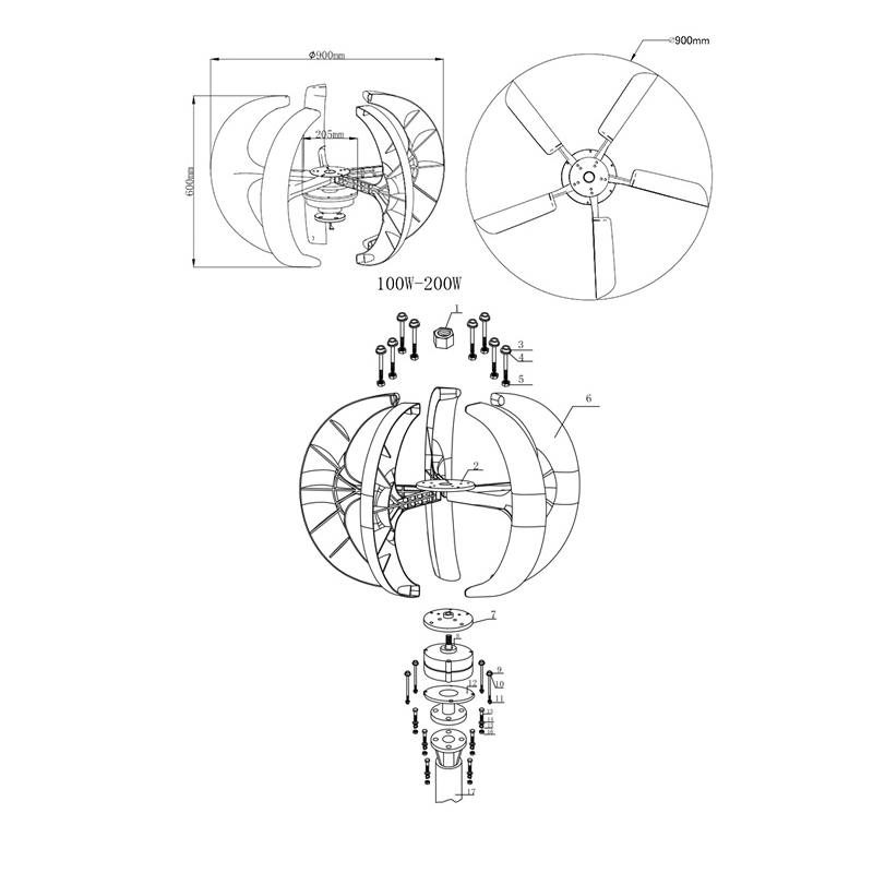 Wind Turbine 400W 12V - Vertical Axis Wind Turbine Generator 400W