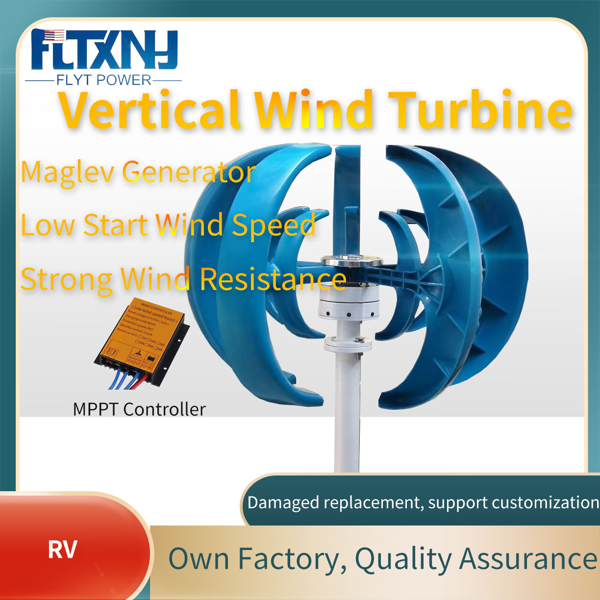 Vertical Axis Wind Turbine 3000W - Home Hybrids Streetlight 12V 24V 48V