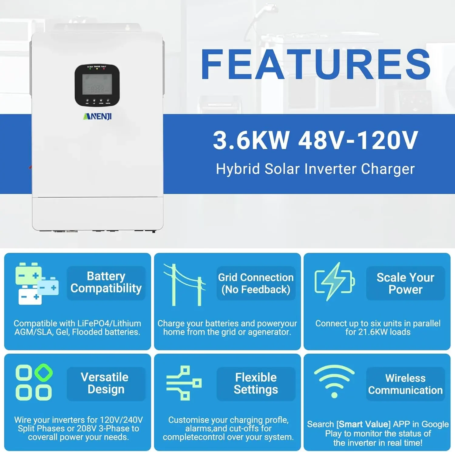 3600W Hybrid Solar Inverter 48 - Wind Solar Hybrid Controller 48V 评论和价格