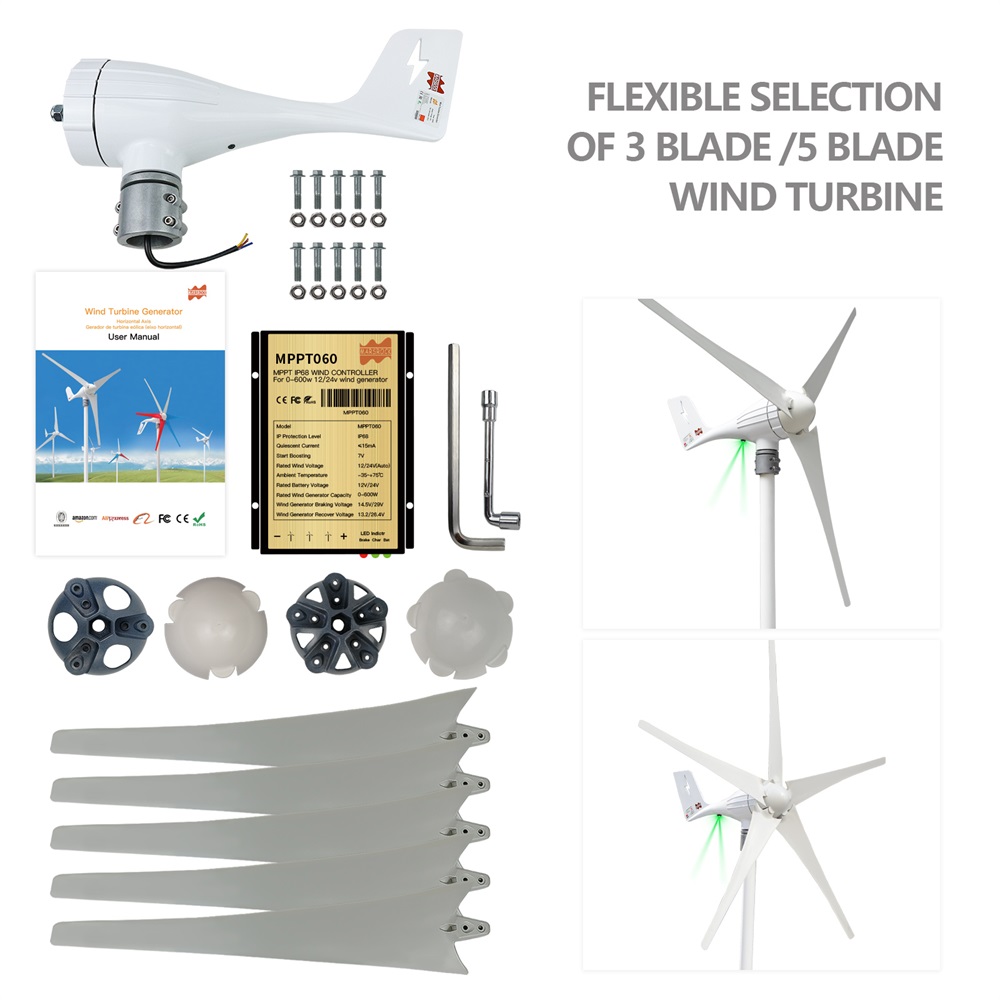3 5Blades 600W 12V 24V Wind Tu - Wind Turbine Charge Controller Mppt 12V 24V 评论和价格